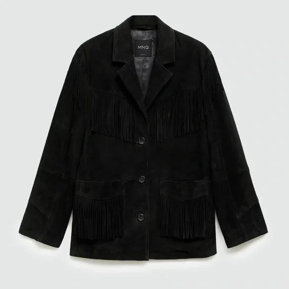 Mango Small Black Fringe Suede Jacket